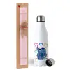 Easter Set, metallic stainless steel water bottle (750ml) & scented flat Easter candle (30cm) (PINK)