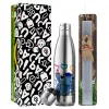 Easter Set, metallic stainless thermos flask (500ml) & scented flat Easter candle (30cm) (GRAY)