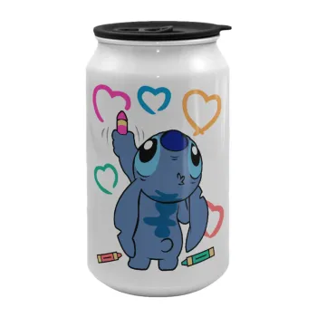 Lilo & Stitch painting, Κούπα ταξιδιού μεταλλική με καπάκι (tin-can) 500ml