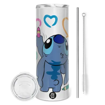 Lilo & Stitch painting, Tumbler stainless steel 600ml, with metal straw & cleaning brush