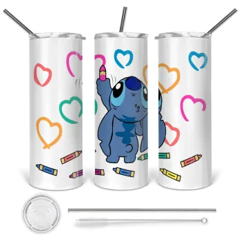 Lilo & Stitch painting, Tumbler ποτήρι θερμό από ανοξείδωτο ατσάλι 600ml, με μεταλλικό καλαμάκι & βούρτσα καθαρισμού