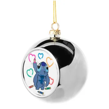Lilo & Stitch painting, Silver 8cm Christmas tree ball ornament