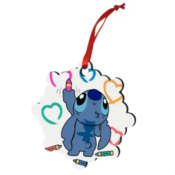 Lilo & Stitch painting, Στολίδι Χριστουγεννιάτικο στολίδι snowflake ξύλινο 7.5cm