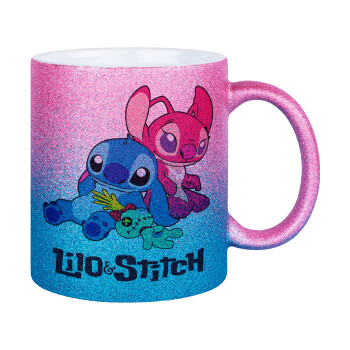 Lilo & Stitch, Κούπα Χρυσή/Μπλε Glitter, κεραμική, 330ml