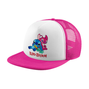 Lilo & Stitch, Καπέλο Ενηλίκων Soft Trucker με Δίχτυ Pink/White (POLYESTER, ΕΝΗΛΙΚΩΝ, UNISEX, ONE SIZE)