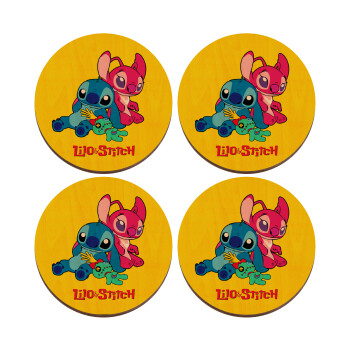 Lilo & Stitch, ΣΕΤ x4 Σουβέρ ξύλινα στρογγυλά plywood (9cm)