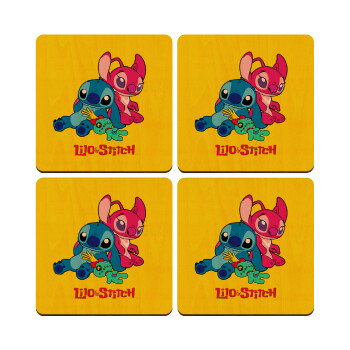 Lilo & Stitch, ΣΕΤ x4 Σουβέρ ξύλινα τετράγωνα plywood (9cm)