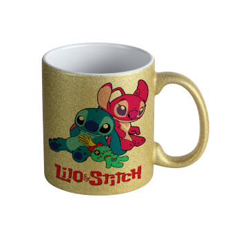 Lilo & Stitch, Κούπα Χρυσή Glitter που γυαλίζει, κεραμική, 330ml