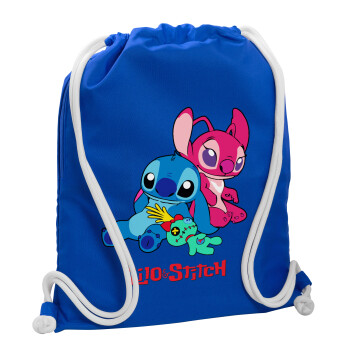 Lilo & Stitch, Τσάντα πλάτης πουγκί GYMBAG Μπλε, με τσέπη (40x48cm) & χονδρά κορδόνια