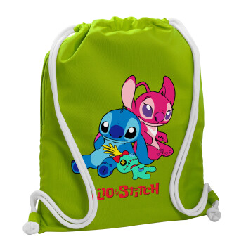 Lilo & Stitch, Backpack bag GYMBAG LIME GREEN, with pocket (40x48cm) & thick cords