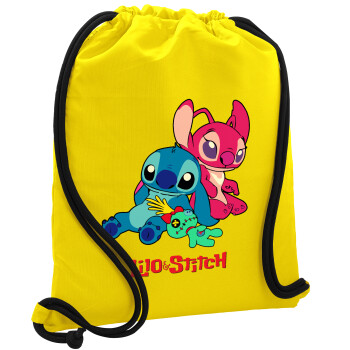 Lilo & Stitch, Τσάντα πλάτης πουγκί GYMBAG Κίτρινη, με τσέπη (40x48cm) & χονδρά κορδόνια
