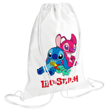 Lilo & Stitch, Τσάντα πλάτης πουγκί GYMBAG λευκή (28x40cm)
