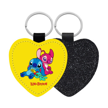 Lilo & Stitch, Μπρελόκ PU δερμάτινο glitter καρδιά ΜΑΥΡΟ