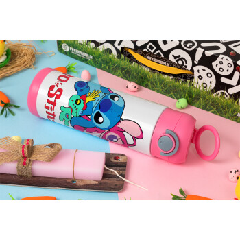 Lilo & Stitch, Πασχαλινή Λαμπάδα με Παιδικό παγούρι θερμό, ανοξείδωτο, με καλαμάκι ασφαλείας, ΡΟΖ (500ml)