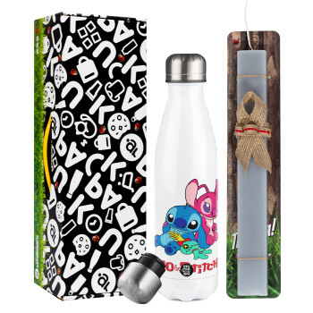 Lilo & Stitch, Easter candle, metallic white thermos bottle (500ml) & aromatic flat candle (30cm) (GRAY)