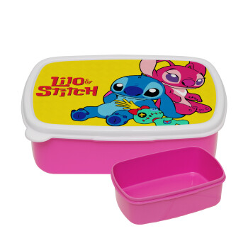 Lilo & Stitch, ΡΟΖ παιδικό δοχείο φαγητού (lunchbox) πλαστικό (BPA-FREE) Lunch Βox M18 x Π13 x Υ6cm