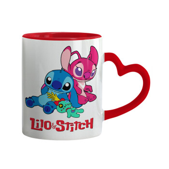 Lilo & Stitch, Κούπα καρδιά χερούλι κόκκινη, κεραμική, 330ml