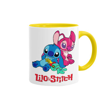 Lilo & Stitch, Κούπα χρωματιστή κίτρινη, κεραμική, 330ml