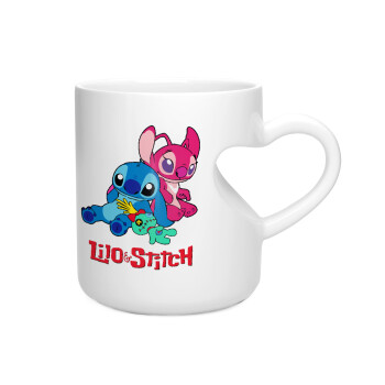 Lilo & Stitch, Κούπα καρδιά λευκή, κεραμική, 330ml