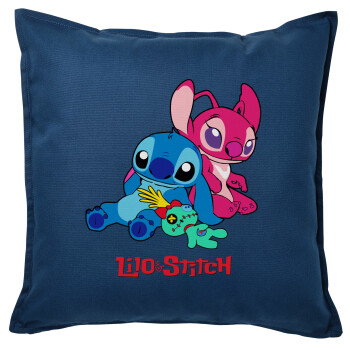 Lilo & Stitch, Μαξιλάρι καναπέ Μπλε 100% βαμβάκι, περιέχεται το γέμισμα (50x50cm)
