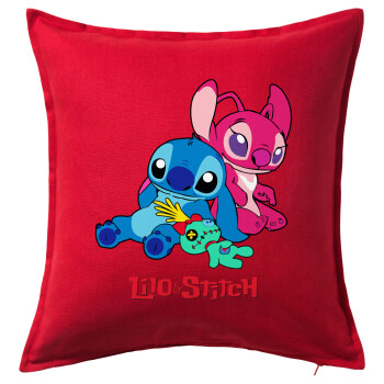 Lilo & Stitch, Μαξιλάρι καναπέ Κόκκινο 100% βαμβάκι, περιέχεται το γέμισμα (50x50cm)