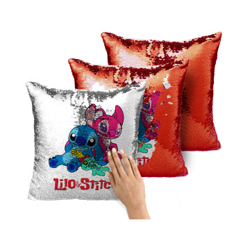 Lilo & Stitch, Μαξιλάρι καναπέ Μαγικό Κόκκινο με πούλιες 40x40cm περιέχεται το γέμισμα