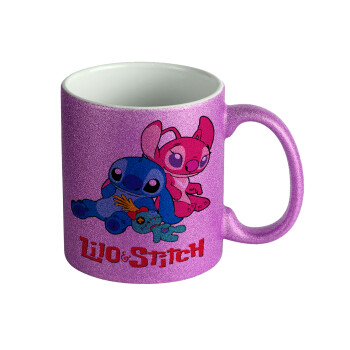 Lilo & Stitch, Κούπα Μωβ Glitter που γυαλίζει, κεραμική, 330ml