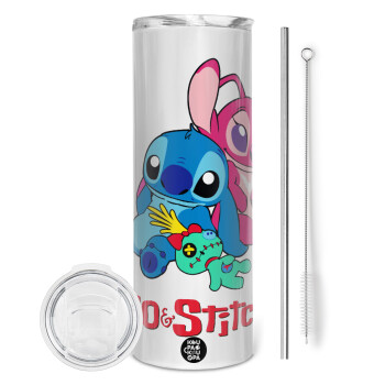 Lilo & Stitch, Eco friendly stainless steel tumbler 600ml, with metal straw & cleaning brush