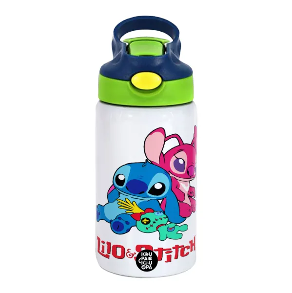 Lilo & Stitch — Παιδικό παγούρι θερμό, ανοξείδωτο, με καλαμάκι ασφαλείας, πράσινο/μπλε (350ml)