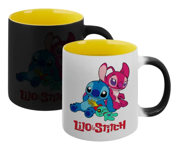 Lilo & Stitch — Κούπα Μαγική εσωτερικό κίτρινη, κεραμική 330ml που αλλάζει χρώμα με το ζεστό ρόφημα