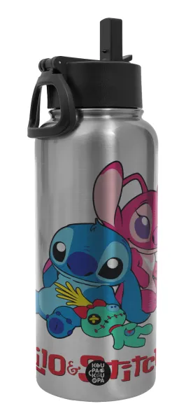 Lilo & Stitch — Metal mug thermo Silver with Straw and Spout Lid (Stainless steel), double wall, 950ml