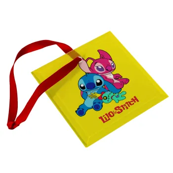 Lilo & Stitch, Christmas ornament, glass square ornament 9x9cm