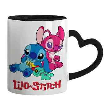 Lilo & Stitch, Mug heart black handle, ceramic, 330ml