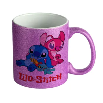 Lilo & Stitch, Κούπα Μωβ Glitter που γυαλίζει, κεραμική, 330ml