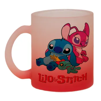 Lilo & Stitch, Κούπα γυάλινη δίχρωμη με βάση το κόκκινο ματ, 330ml