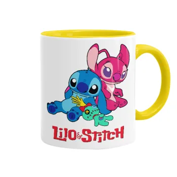 Lilo & Stitch, Κούπα χρωματιστή κίτρινη, κεραμική, 330ml