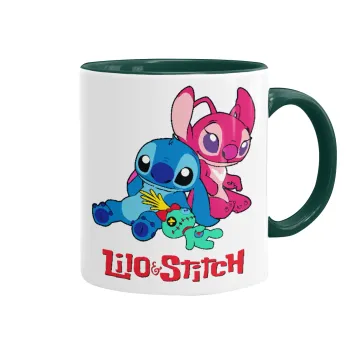 Lilo & Stitch, Κούπα χρωματιστή πράσινη, κεραμική, 330ml