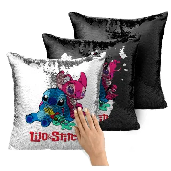 Lilo & Stitch, Μαξιλάρι καναπέ Μαγικό Μαύρο με πούλιες 40x40cm περιέχεται το γέμισμα