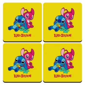Lilo & Stitch, ΣΕΤ 4 Σουβέρ ξύλινα τετράγωνα (9cm)