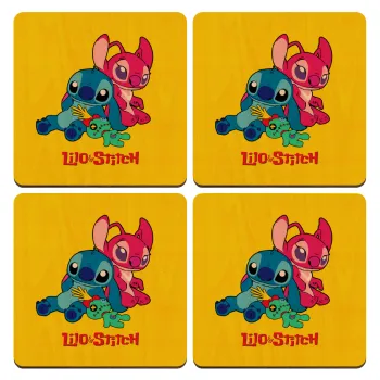 Lilo & Stitch, ΣΕΤ x4 Σουβέρ ξύλινα τετράγωνα plywood (9cm)