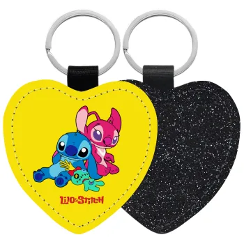 Lilo & Stitch, Μπρελόκ PU δερμάτινο glitter καρδιά ΜΑΥΡΟ