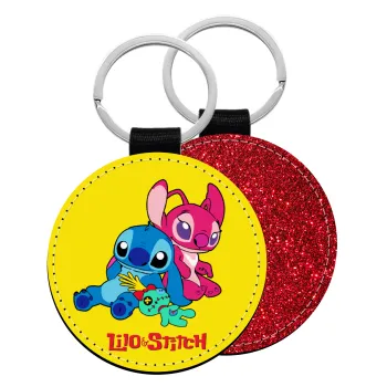 Lilo & Stitch, Μπρελόκ Δερματίνη, στρογγυλό ΚΟΚΚΙΝΟ (5cm)