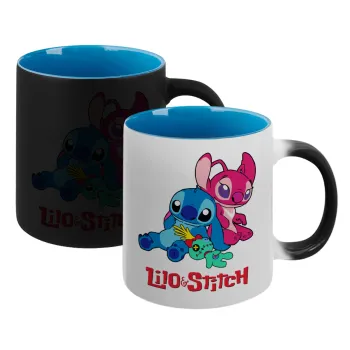 Lilo & Stitch, Κούπα Μαγική εσωτερικό μπλε, κεραμική 330ml που αλλάζει χρώμα με το ζεστό ρόφημα