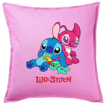 Lilo & Stitch, Μαξιλάρι καναπέ ΡΟΖ 100% βαμβάκι, περιέχεται το γέμισμα (50x50cm)