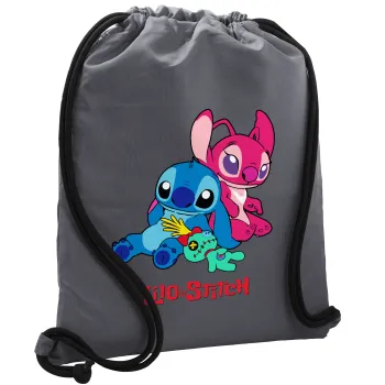 Lilo & Stitch, Τσάντα πλάτης πουγκί GYMBAG ΓΚΡΙ, με τσέπη (40x48cm) & χονδρά κορδόνια
