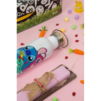 Lilo & Stitch, Πασχαλινή Λαμπάδα με παγούρι μεταλλικό (620ml, stainless steel) & κερί αρωματικό πλακέ (30cm) (ΡΟΖ)