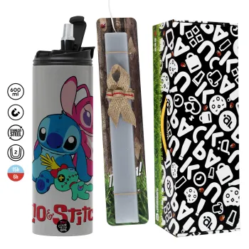 Lilo & Stitch, Πασχαλινή Λαμπάδα με Travel Tumbler θερμό (600ml, BPA free) & κερί αρωματικό πλακέ (30cm) (ΓΚΡΙ)
