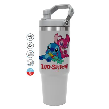 Lilo & Stitch, ΓΚΡΙ χρώματος Θερμός Ανοξείδωτο 890ml (30oz) με χερούλι