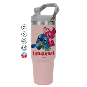Lilo & Stitch, ΡΟΖ χρώματος Θερμός Ανοξείδωτο 890ml (30oz) με χερούλι