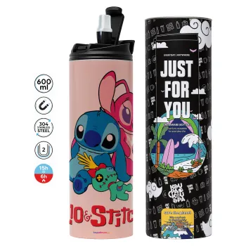 Lilo & Stitch, Tumbler ποτήρι θερμό ΡΟΖ από ανοξείδωτο ατσάλι 600ml